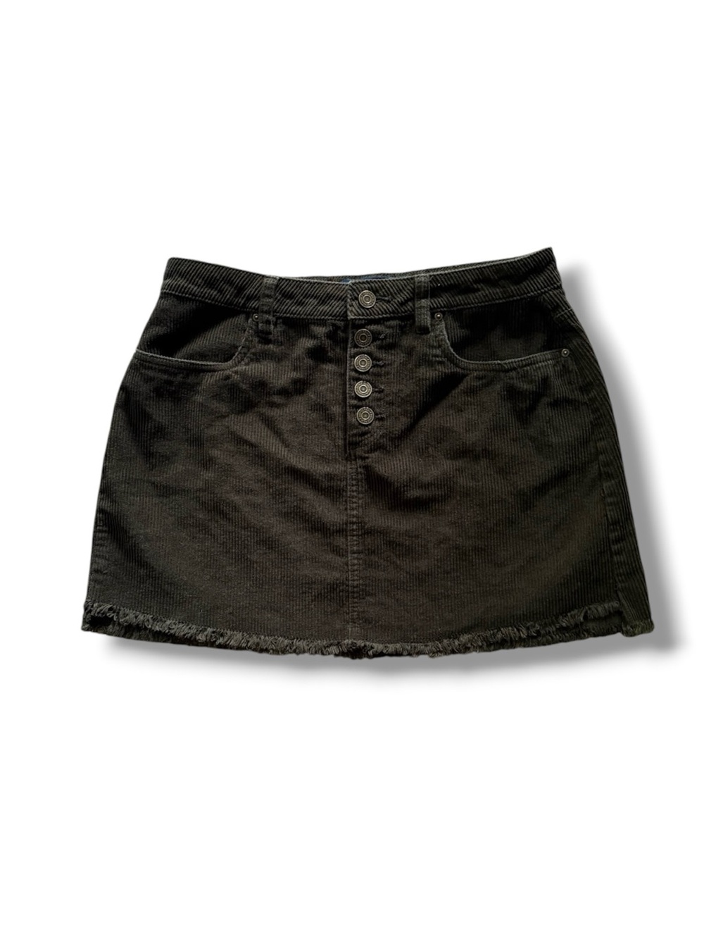 Indigo Rein | Corduroy Dark Green Button Up Y2K Grunge Mini Skirt